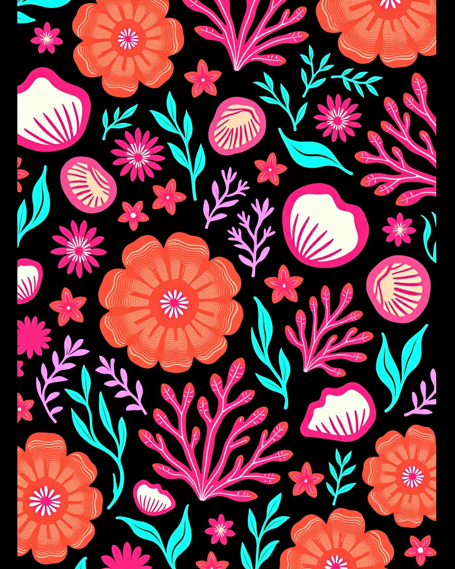 Coral Pink Tropical Flower Bouquet Rug