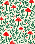 Red Mushroom Green Foliage Stars Rug