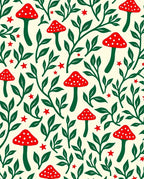 Red Mushroom Green Foliage Stars Rug