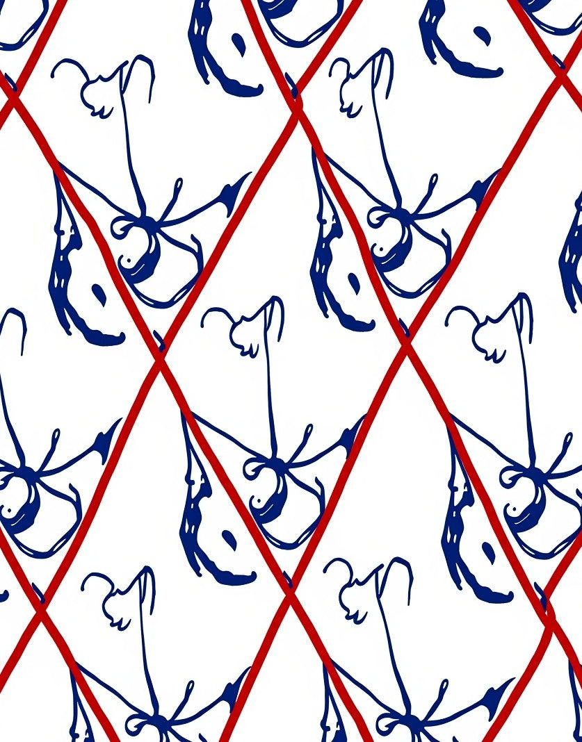 Red Diamond Grid Navy Floral Rug