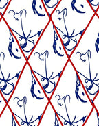 Red Diamond Grid Navy Floral Rug