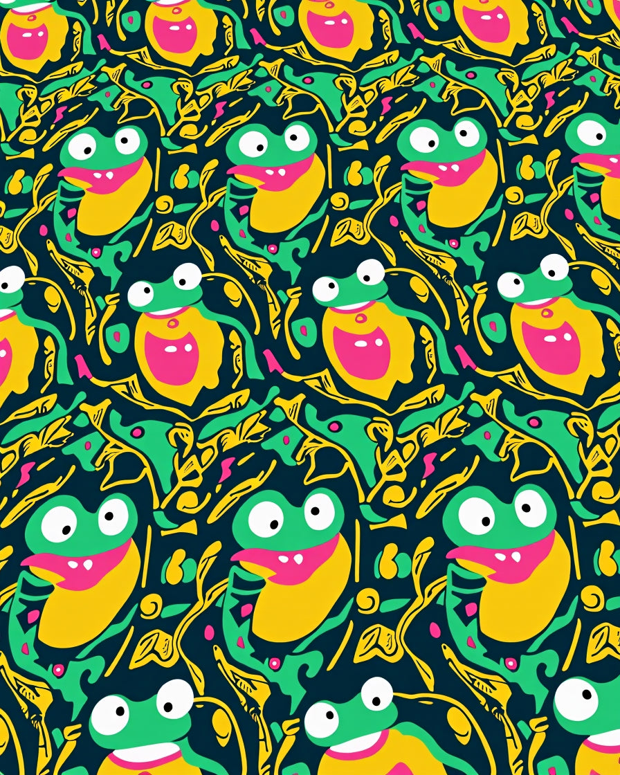 Quirky Green Frogs Yellow Swirls Rug