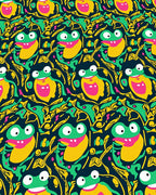 Quirky Green Frogs Yellow Swirls Rug