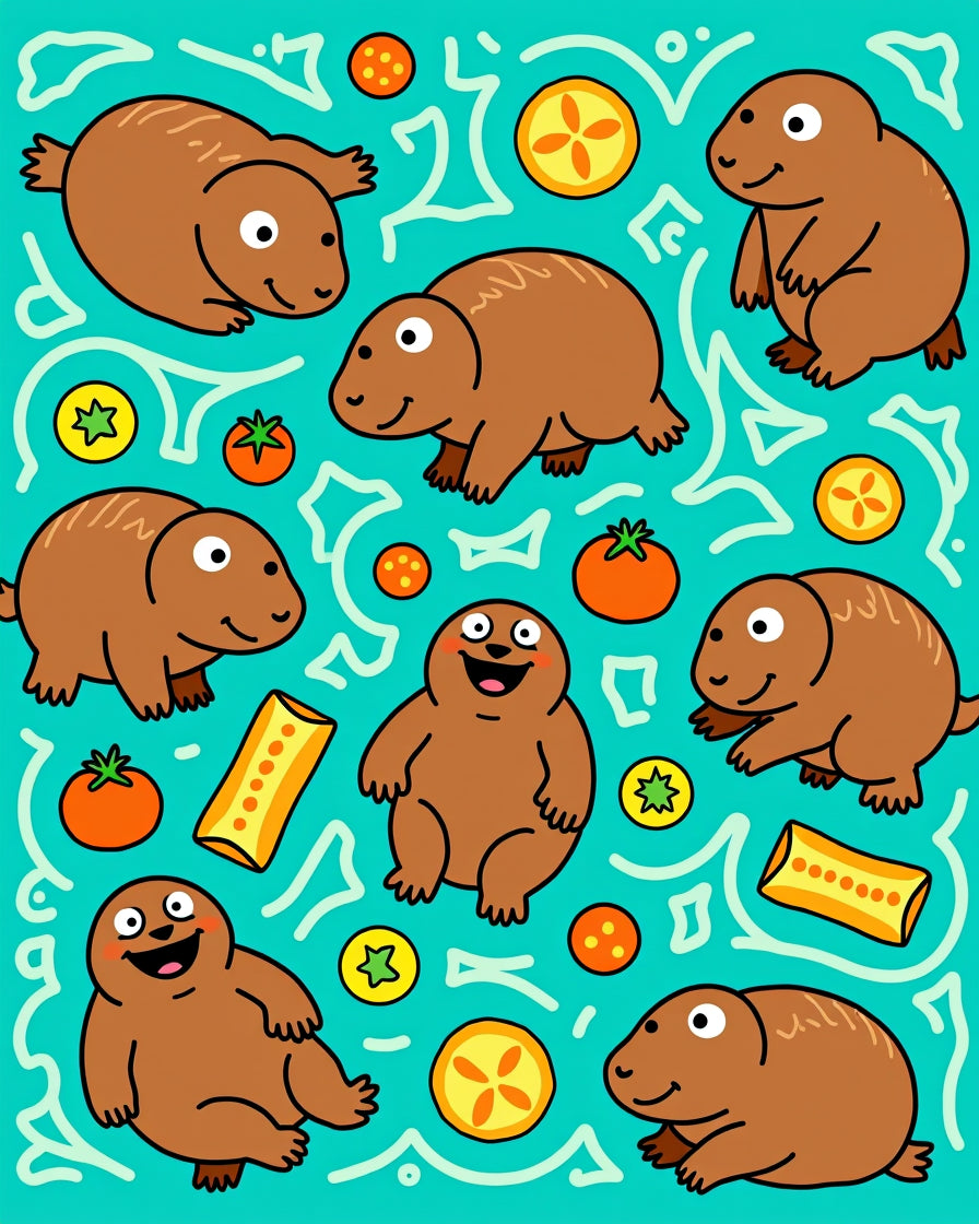 Charming Groundhog Blue Whimsical Scatter Rug