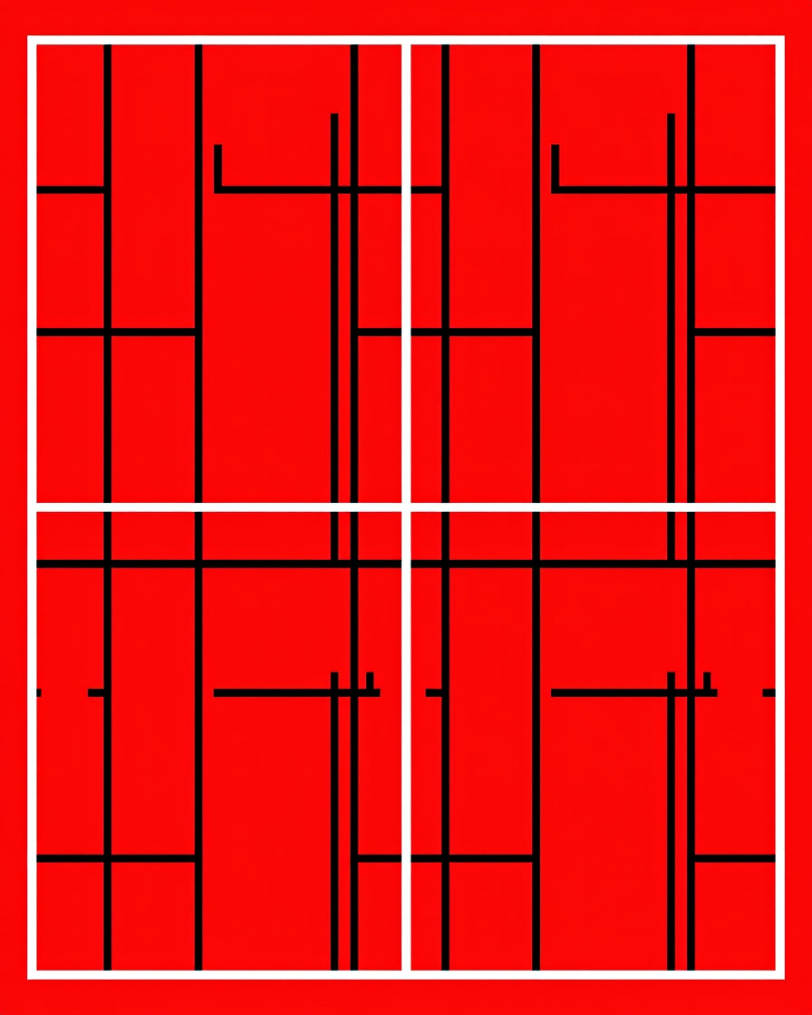 Bold Red Geometric Grid Rug
