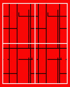 Bold Red Geometric Grid Rug