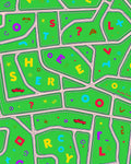 Whimsical Letter Playground Green Layout Rug
