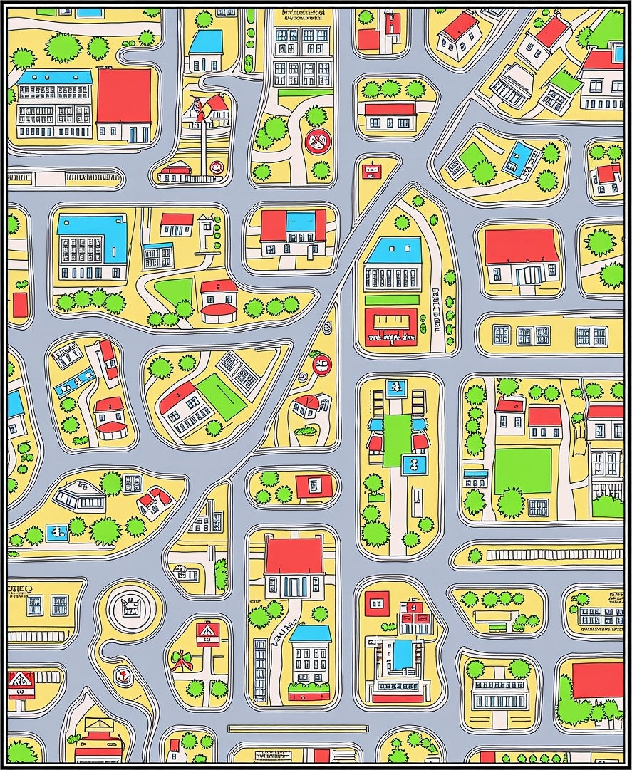 Whimsical Townhouse Street Grid Rug
