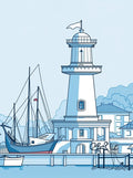 Coastal Lighthouse Sailboat Harbor Scene Rug