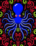 Bold Blue Octopus Red Green Flora Rug