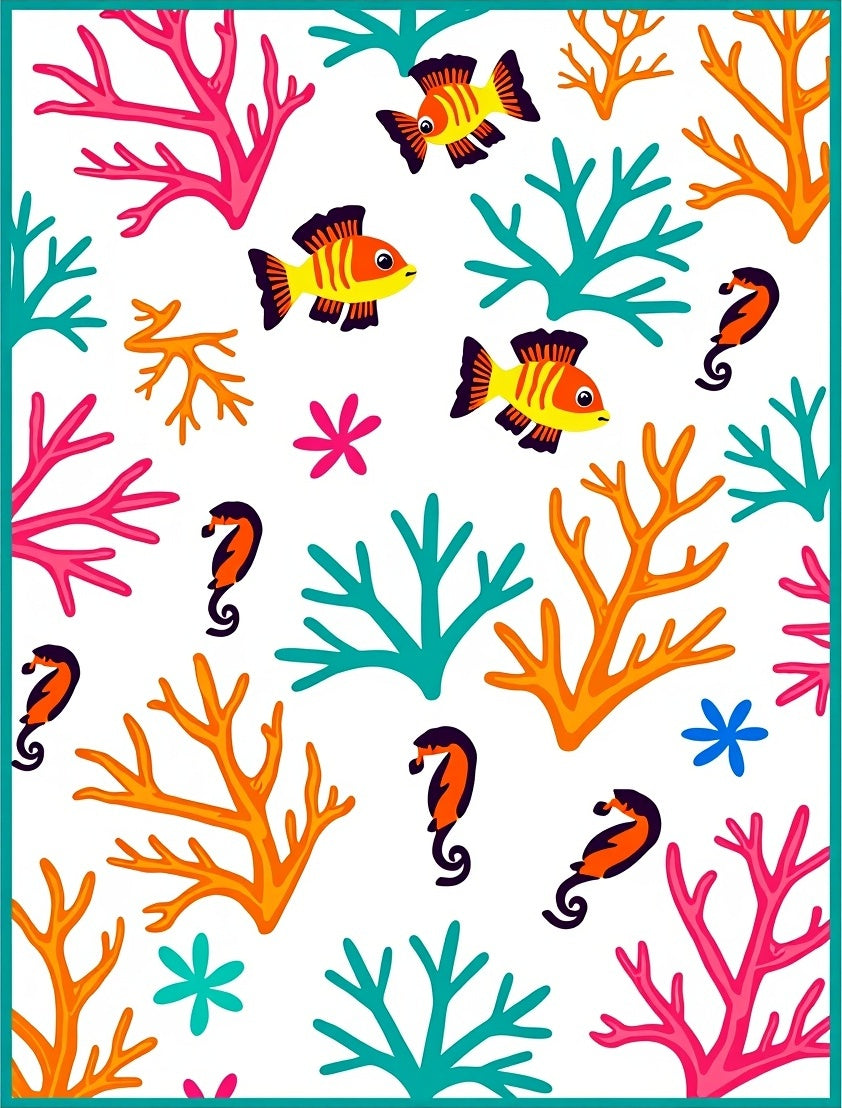 Coral Reef Clownfish and Seahorse Garden Rug