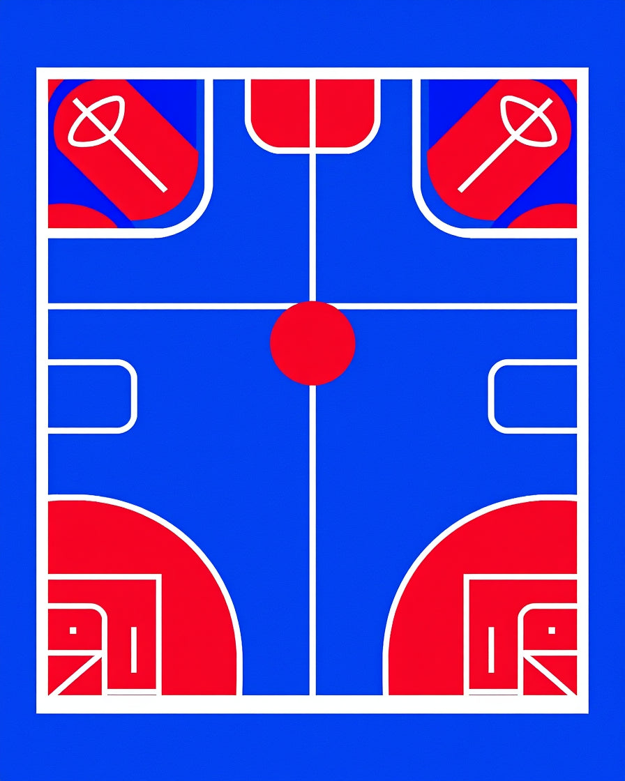 Bold Blue Red Court Lines Rug