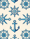 Oceanic Blue Anchor Ship Wheel Rug