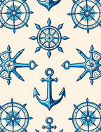 Oceanic Blue Anchor Ship Wheel Rug