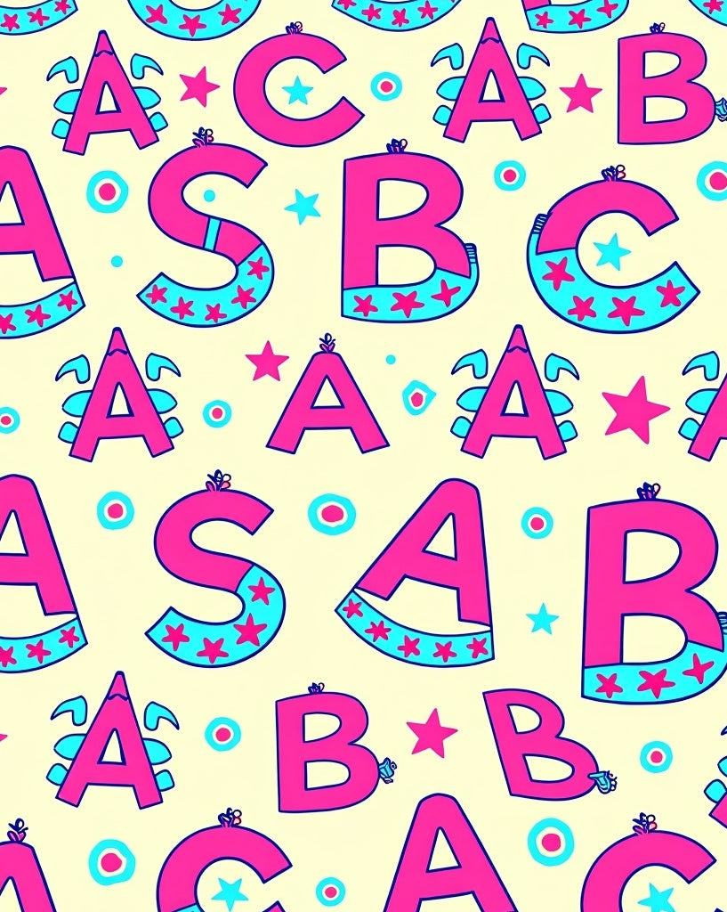 Pink Blue Alphabet Stars Medley Rug