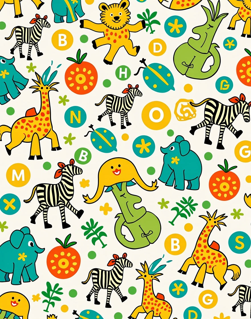 Cartoon Animals Alphabet Playful Multicolor Rug