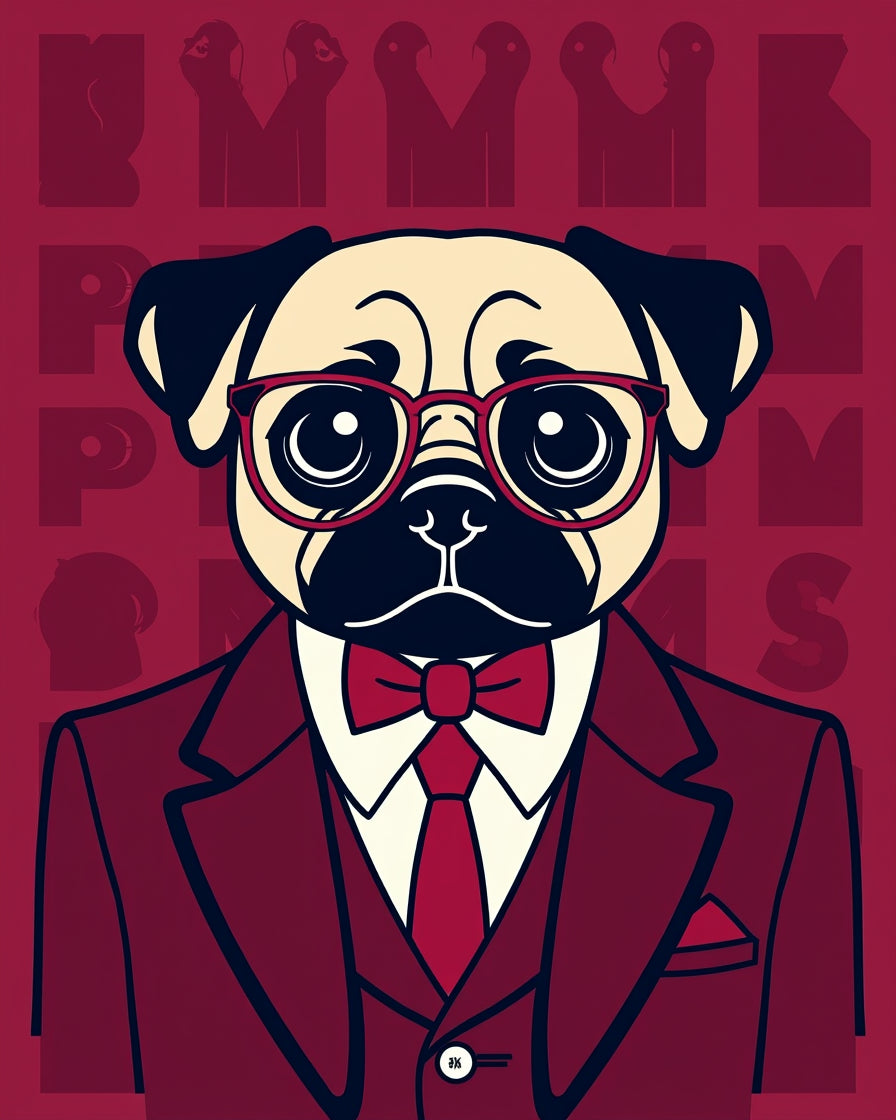Dapper Pug In A Burgundy Suit Rug