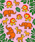 Whimsical Safari Animals Pink Jungle Rug