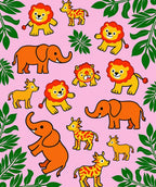 Whimsical Safari Animals Pink Jungle Rug