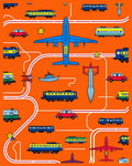 Vibrant Orange Transportation Collage Rug