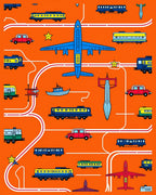 Vibrant Orange Transportation Collage Rug
