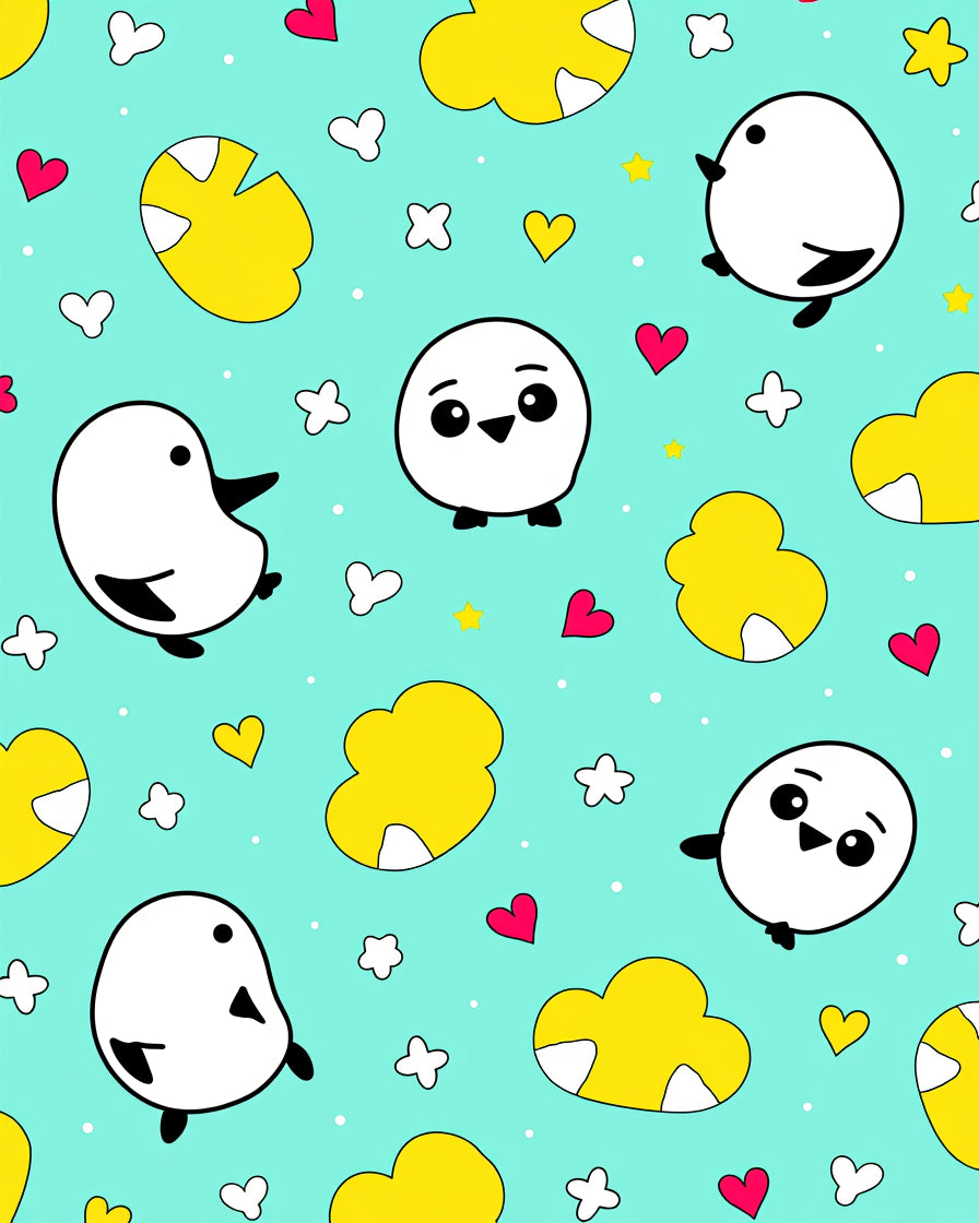 Cute Birds Yellow Clouds Hearts Rug
