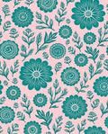 Teal Floral Garden on Pink Background Rug
