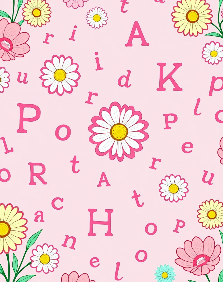 Pink Floral Letters Scattered Rug