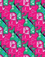 Green Dinosaur Pink Graphic All-over Rug