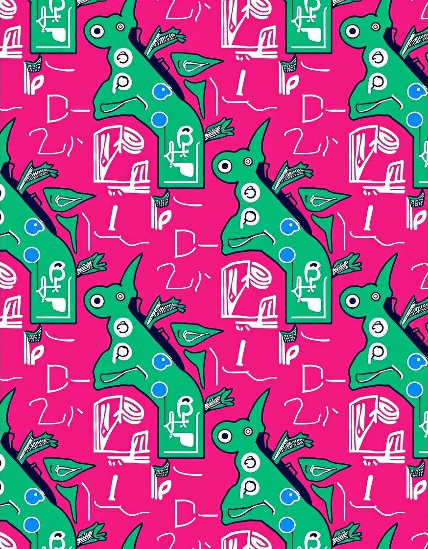 Green Dinosaur Pink Graphic All-over Rug