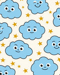 Whimsical Blue Clouds Golden Stars Rug
