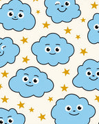 Whimsical Blue Clouds Golden Stars Rug