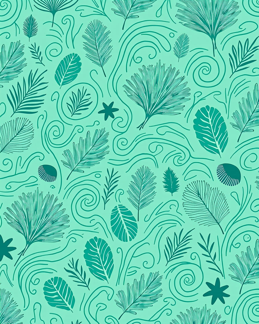 Teal Tropical Foliage Swirl Rug