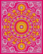 Vibrant Pink Gold Floral Medallion Rug