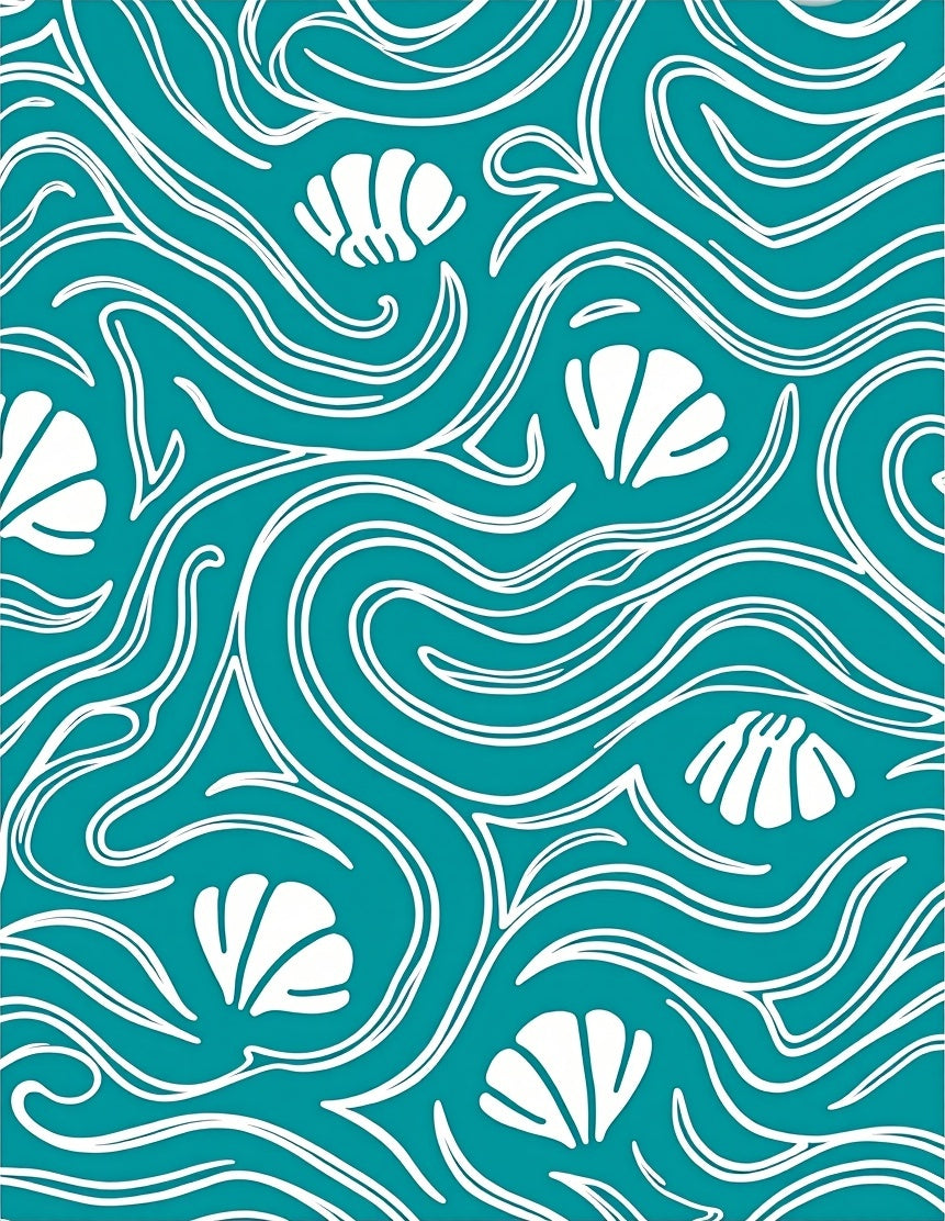 Teal Ocean Shell Swirl And Wave Rug
