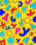 Playful Yellow Alphabet Circle Burst Rug