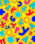 Playful Yellow Alphabet Circle Burst Rug