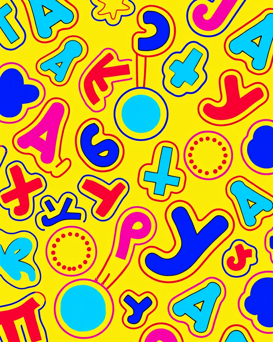 Playful Yellow Alphabet Circle Burst Rug
