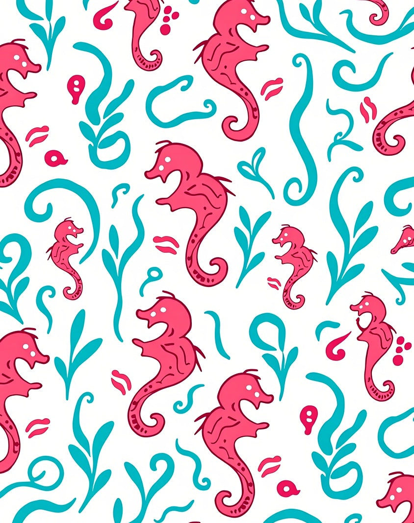 Coral Seahorse Aqua Swirls Rug