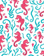 Coral Seahorse Aqua Swirls Rug