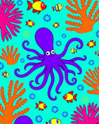 Vibrant Purple Octopus Coral Reef Scene Rug