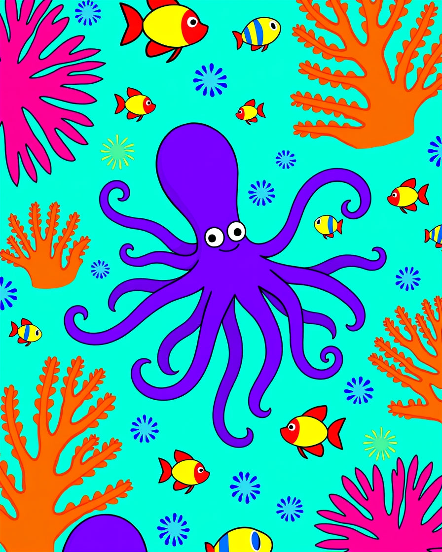 Vibrant Purple Octopus Coral Reef Scene Rug