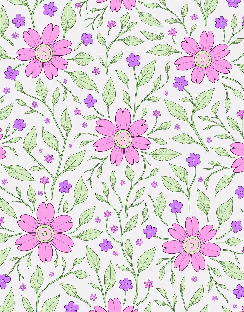 Pink Daisy Floral Garden Illustration Rug
