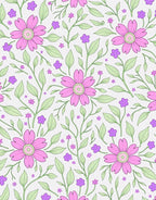Pink Daisy Floral Garden Illustration Rug