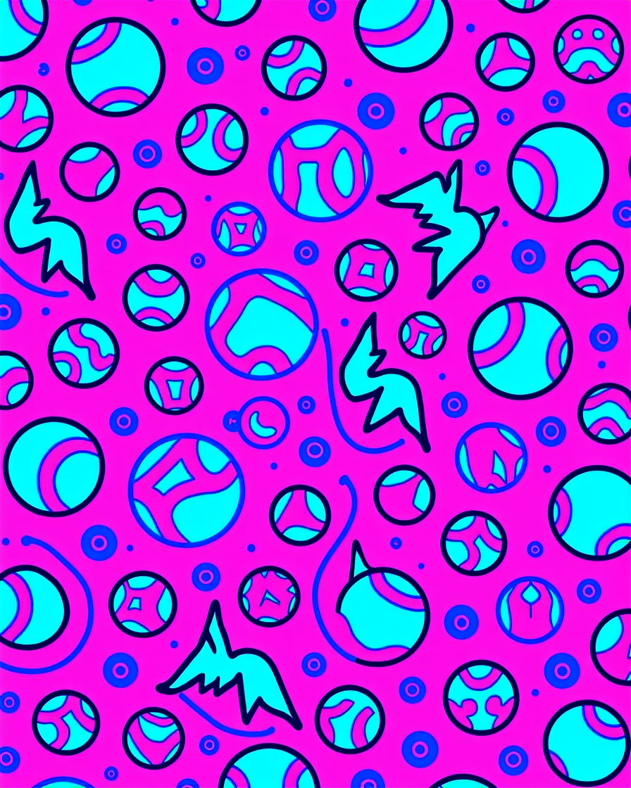 Vibrant Pink Blue Swooping Circles Rug
