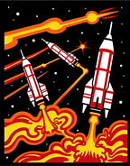 Retro Rockets Streaking Through Space Rug