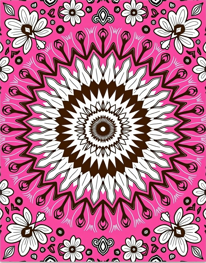Vibrant Pink Floral Mandala Rug