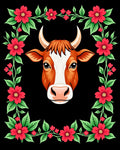 Brown Cow Floral Frame Rug