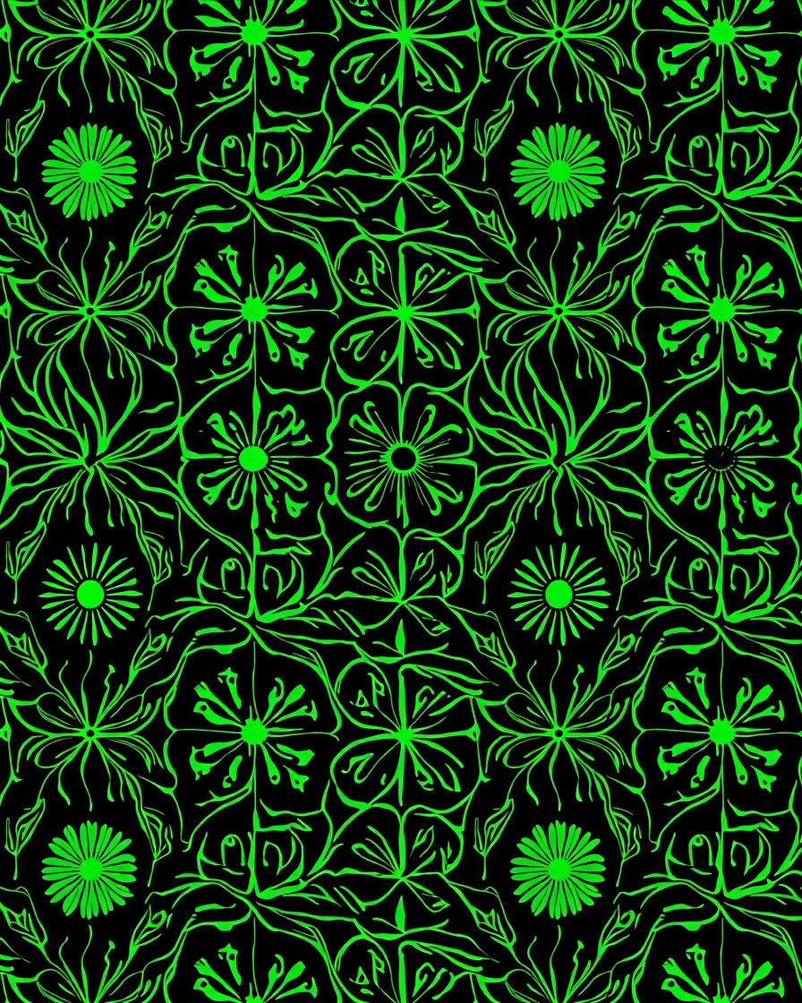 Vibrant Neon Green Floral Vines Rug
