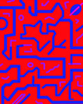 Crimson and Blue Geometric Maze Art Rug